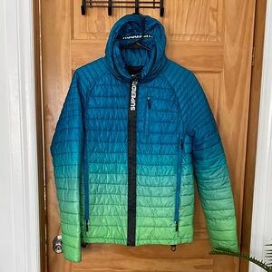 Superdry Ombre Hooded Quilted Jacket in Teal and Green